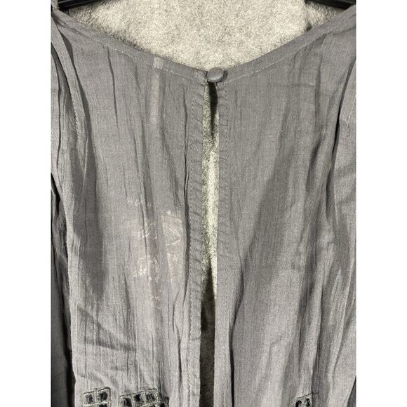 Free People Dress Womens Medium Grey Mini Deep V Neck Eyelet Cottagecore - Picture 12 of 15